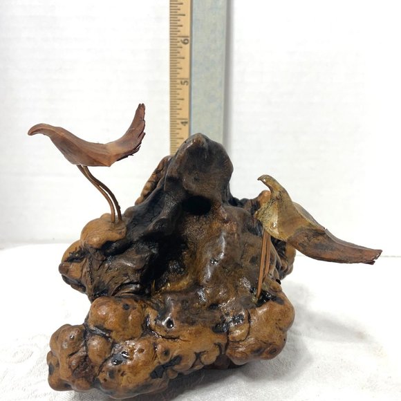 Vintage MCM Driftwood Burl Copper Nature Bird Sculpture Woods Rustic - Picture 6 of 9